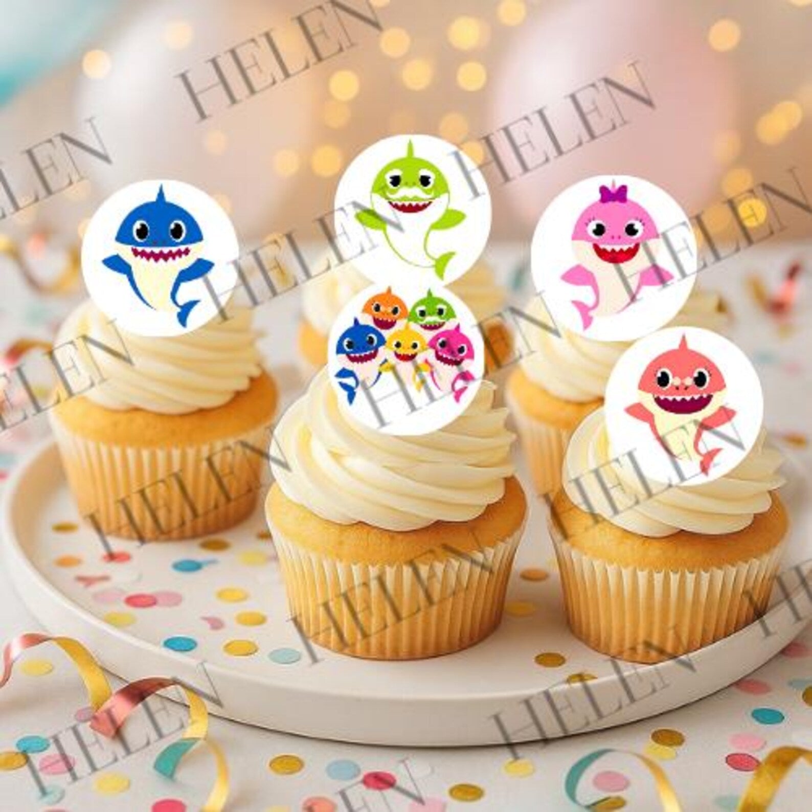 Baby Shark Edible Toppers, Oreo Toppers for Cookies Pre-Cut Edible Images Kids Birthday Party Decorations Treats Cake Decor Baby Shark Party