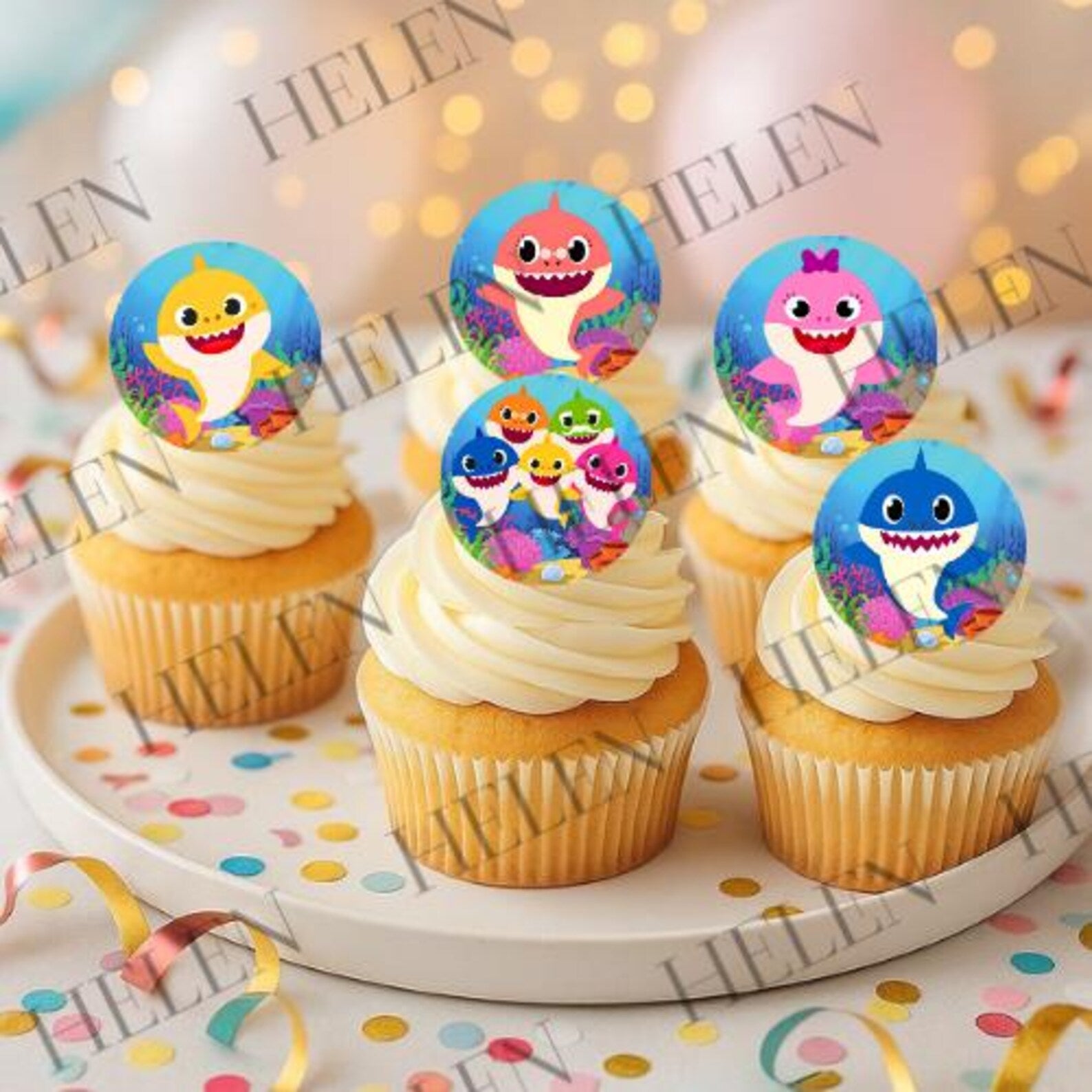 Baby Shark Edible Toppers, Oreo Toppers for Cookies Pre-Cut Edible Images Kids Birthday Party Decorations Treats Cake Decor Baby Shark Party